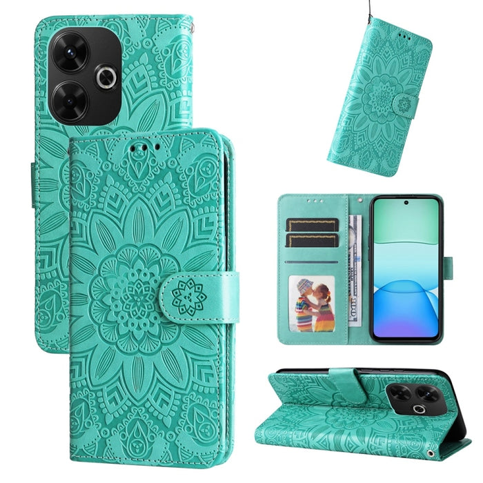 Funda para teléfono de piel con girasoles en relieve, For Redmi Note 14 4G 163.25mm Global, For Redmi Note 14 5G, For Redmi Note 14 Pro 5G / Note 14 Pro+ 5G, For Redmi 14C 4G, For Redmi K70 Ultra, For Redmi 13 4G / Redmi Note 13R