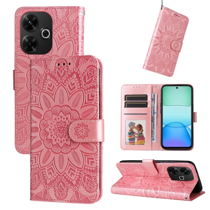 Funda para teléfono de piel con girasoles en relieve, For Redmi Note 14 4G 163.25mm Global, For Redmi Note 14 5G, For Redmi Note 14 Pro 5G / Note 14 Pro+ 5G, For Redmi 14C 4G, For Redmi K70 Ultra, For Redmi 13 4G / Redmi Note 13R