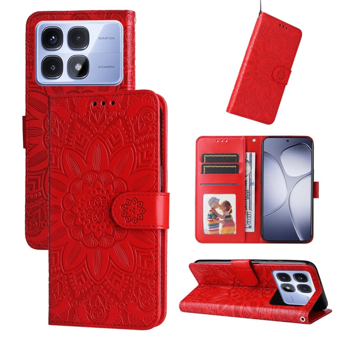 Funda para teléfono de piel con girasoles en relieve, For Redmi Note 14 4G 163.25mm Global, For Redmi Note 14 5G, For Redmi Note 14 Pro 5G / Note 14 Pro+ 5G, For Redmi 14C 4G, For Redmi K70 Ultra, For Redmi 13 4G / Redmi Note 13R