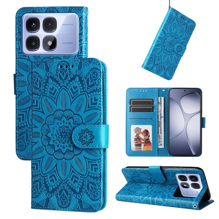 Funda para teléfono de piel con girasoles en relieve, For Redmi Note 14 4G 163.25mm Global, For Redmi Note 14 5G, For Redmi Note 14 Pro 5G / Note 14 Pro+ 5G, For Redmi 14C 4G, For Redmi K70 Ultra, For Redmi 13 4G / Redmi Note 13R