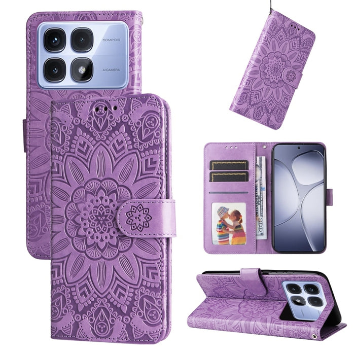 Funda para teléfono de piel con girasoles en relieve, For Redmi Note 14 4G 163.25mm Global, For Redmi Note 14 5G, For Redmi Note 14 Pro 5G / Note 14 Pro+ 5G, For Redmi 14C 4G, For Redmi K70 Ultra, For Redmi 13 4G / Redmi Note 13R