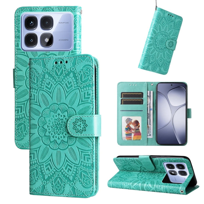 Funda para teléfono de piel con girasoles en relieve, For Redmi Note 14 4G 163.25mm Global, For Redmi Note 14 5G, For Redmi Note 14 Pro 5G / Note 14 Pro+ 5G, For Redmi 14C 4G, For Redmi K70 Ultra, For Redmi 13 4G / Redmi Note 13R