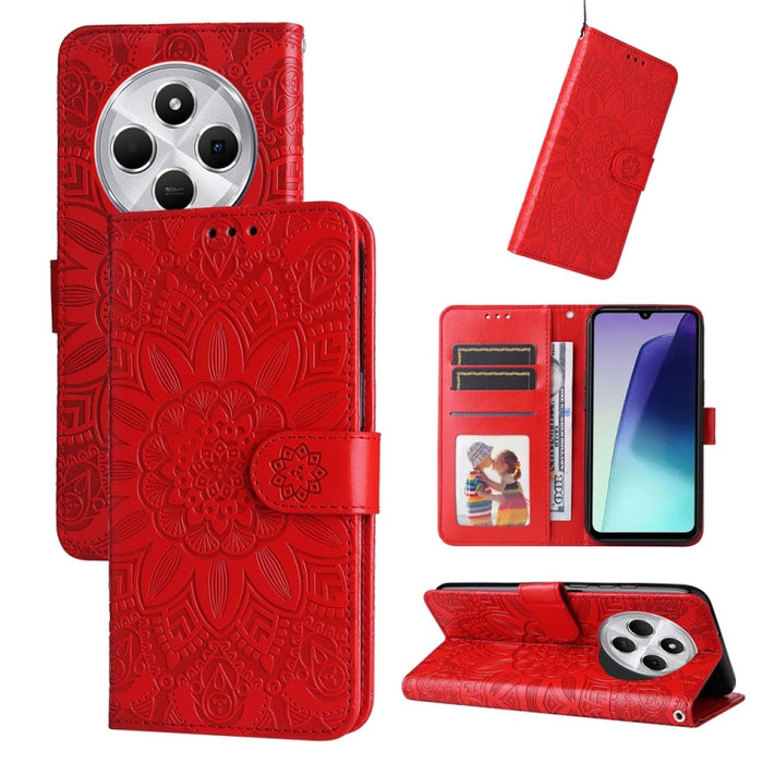 Funda para teléfono de piel con girasoles en relieve, For Redmi Note 14 4G 163.25mm Global, For Redmi Note 14 5G, For Redmi Note 14 Pro 5G / Note 14 Pro+ 5G, For Redmi 14C 4G, For Redmi K70 Ultra, For Redmi 13 4G / Redmi Note 13R