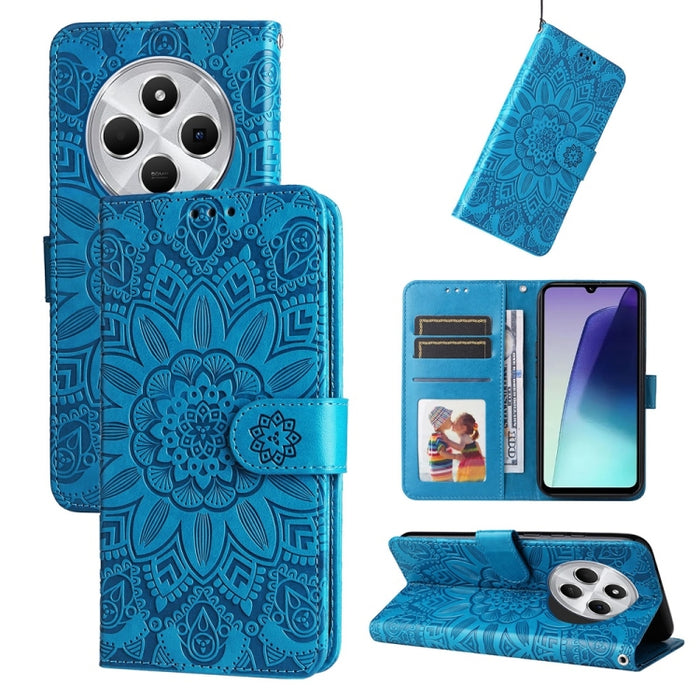 Funda para teléfono de piel con girasoles en relieve, For Redmi Note 14 4G 163.25mm Global, For Redmi Note 14 5G, For Redmi Note 14 Pro 5G / Note 14 Pro+ 5G, For Redmi 14C 4G, For Redmi K70 Ultra, For Redmi 13 4G / Redmi Note 13R