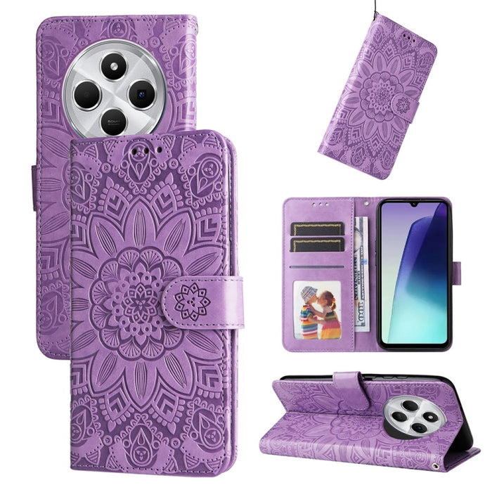 Funda para teléfono de piel con girasoles en relieve, For Redmi Note 14 4G 163.25mm Global, For Redmi Note 14 5G, For Redmi Note 14 Pro 5G / Note 14 Pro+ 5G, For Redmi 14C 4G, For Redmi K70 Ultra, For Redmi 13 4G / Redmi Note 13R