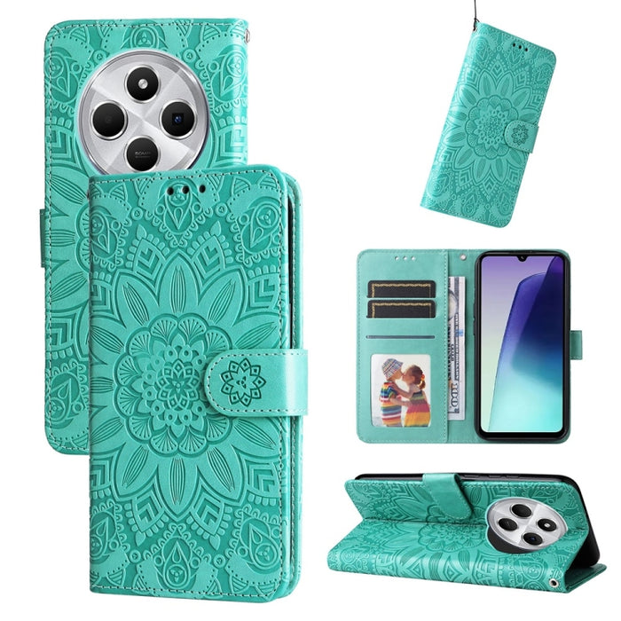 Funda para teléfono de piel con girasoles en relieve, For Redmi Note 14 4G 163.25mm Global, For Redmi Note 14 5G, For Redmi Note 14 Pro 5G / Note 14 Pro+ 5G, For Redmi 14C 4G, For Redmi K70 Ultra, For Redmi 13 4G / Redmi Note 13R
