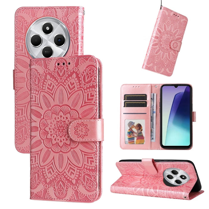Funda para teléfono de piel con girasoles en relieve, For Redmi Note 14 4G 163.25mm Global, For Redmi Note 14 5G, For Redmi Note 14 Pro 5G / Note 14 Pro+ 5G, For Redmi 14C 4G, For Redmi K70 Ultra, For Redmi 13 4G / Redmi Note 13R