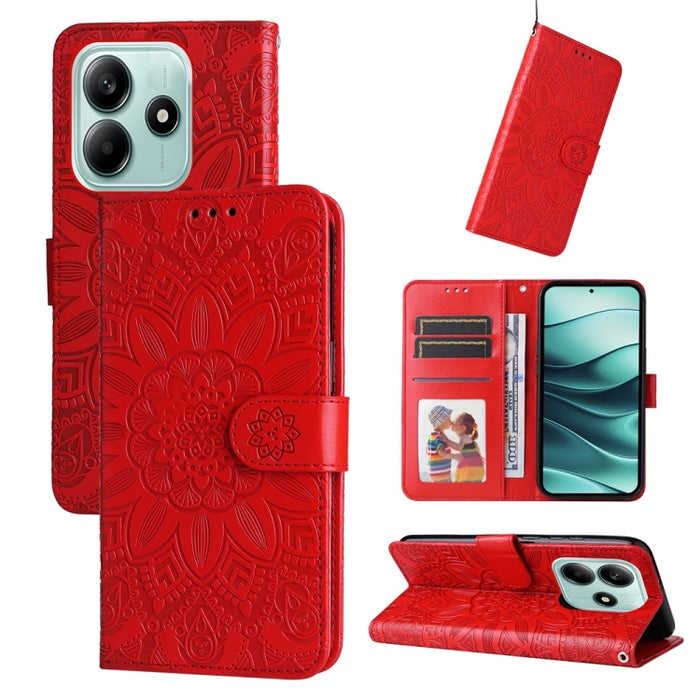 Funda para teléfono de piel con girasoles en relieve, For Redmi Note 14 4G 163.25mm Global, For Redmi Note 14 5G, For Redmi Note 14 Pro 5G / Note 14 Pro+ 5G, For Redmi 14C 4G, For Redmi K70 Ultra, For Redmi 13 4G / Redmi Note 13R
