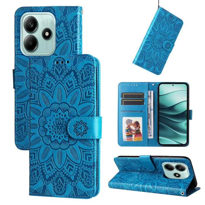 Funda para teléfono de piel con girasoles en relieve, For Redmi Note 14 4G 163.25mm Global, For Redmi Note 14 5G, For Redmi Note 14 Pro 5G / Note 14 Pro+ 5G, For Redmi 14C 4G, For Redmi K70 Ultra, For Redmi 13 4G / Redmi Note 13R