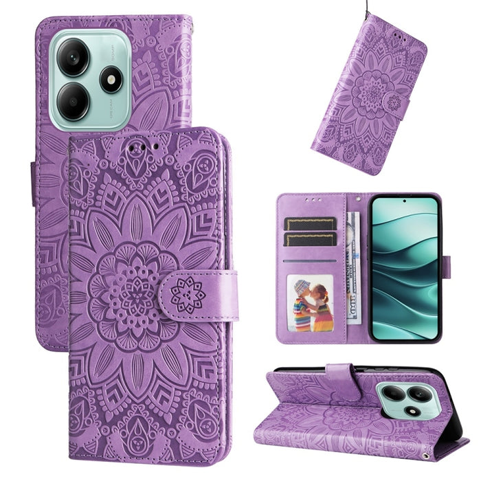 Funda para teléfono de piel con girasoles en relieve, For Redmi Note 14 4G 163.25mm Global, For Redmi Note 14 5G, For Redmi Note 14 Pro 5G / Note 14 Pro+ 5G, For Redmi 14C 4G, For Redmi K70 Ultra, For Redmi 13 4G / Redmi Note 13R