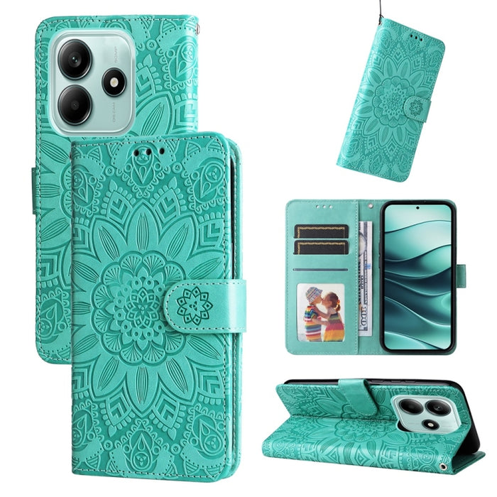 Funda para teléfono de piel con girasoles en relieve, For Redmi Note 14 4G 163.25mm Global, For Redmi Note 14 5G, For Redmi Note 14 Pro 5G / Note 14 Pro+ 5G, For Redmi 14C 4G, For Redmi K70 Ultra, For Redmi 13 4G / Redmi Note 13R