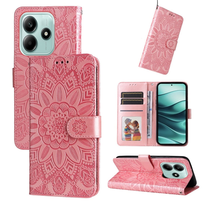 Funda para teléfono de piel con girasoles en relieve, For Redmi Note 14 4G 163.25mm Global, For Redmi Note 14 5G, For Redmi Note 14 Pro 5G / Note 14 Pro+ 5G, For Redmi 14C 4G, For Redmi K70 Ultra, For Redmi 13 4G / Redmi Note 13R