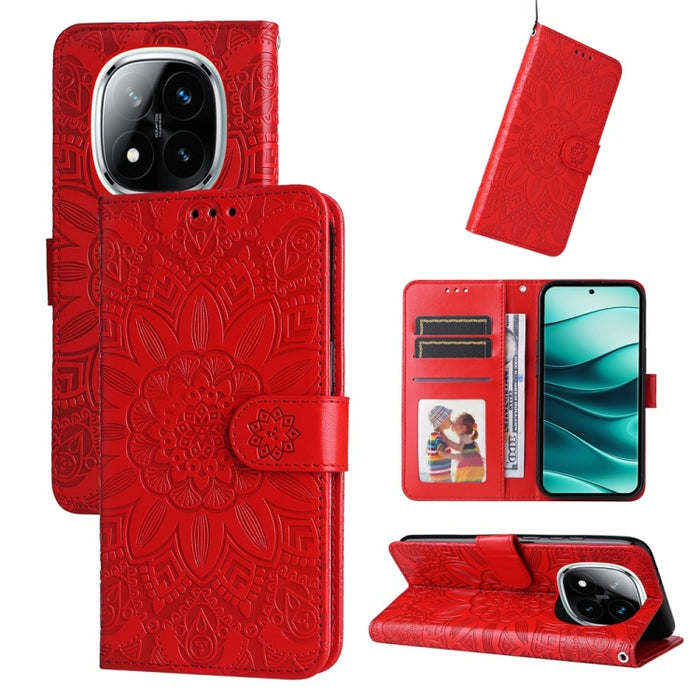 Funda para teléfono de piel con girasoles en relieve, For Redmi Note 14 4G 163.25mm Global, For Redmi Note 14 5G, For Redmi Note 14 Pro 5G / Note 14 Pro+ 5G, For Redmi 14C 4G, For Redmi K70 Ultra, For Redmi 13 4G / Redmi Note 13R