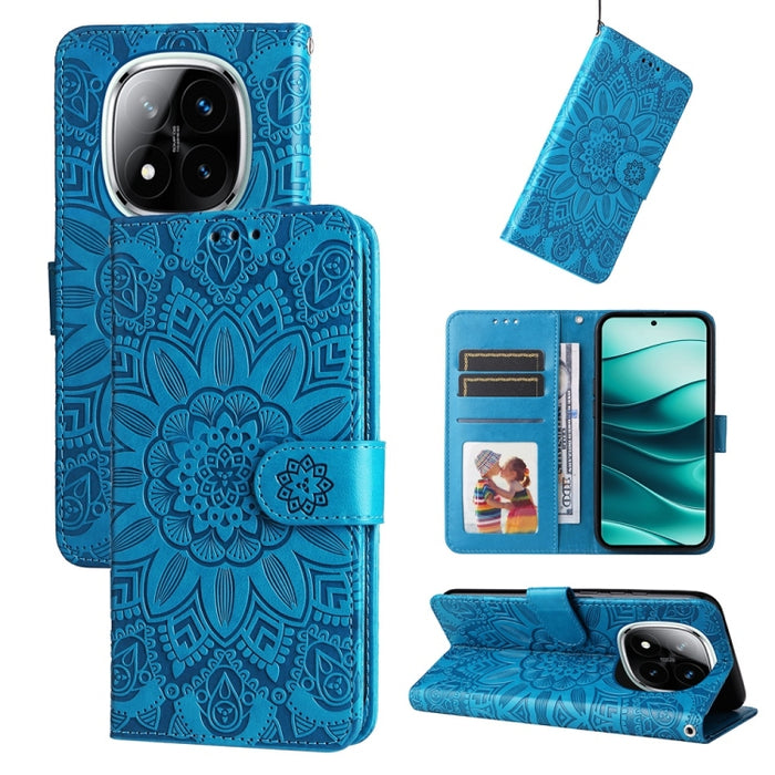 Funda para teléfono de piel con girasoles en relieve, For Redmi Note 14 4G 163.25mm Global, For Redmi Note 14 5G, For Redmi Note 14 Pro 5G / Note 14 Pro+ 5G, For Redmi 14C 4G, For Redmi K70 Ultra, For Redmi 13 4G / Redmi Note 13R