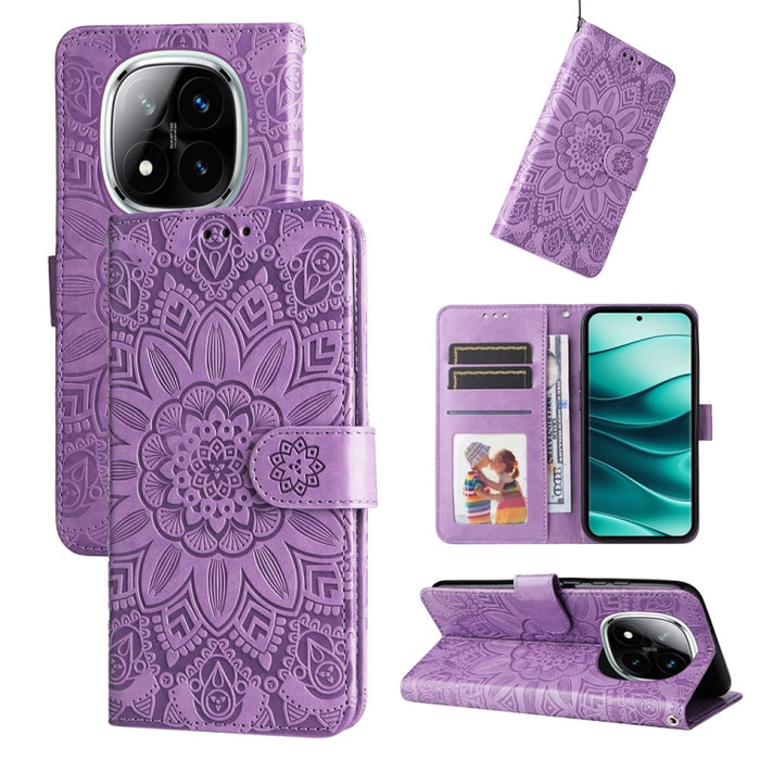 Funda para teléfono de piel con girasoles en relieve, For Redmi Note 14 4G 163.25mm Global, For Redmi Note 14 5G, For Redmi Note 14 Pro 5G / Note 14 Pro+ 5G, For Redmi 14C 4G, For Redmi K70 Ultra, For Redmi 13 4G / Redmi Note 13R