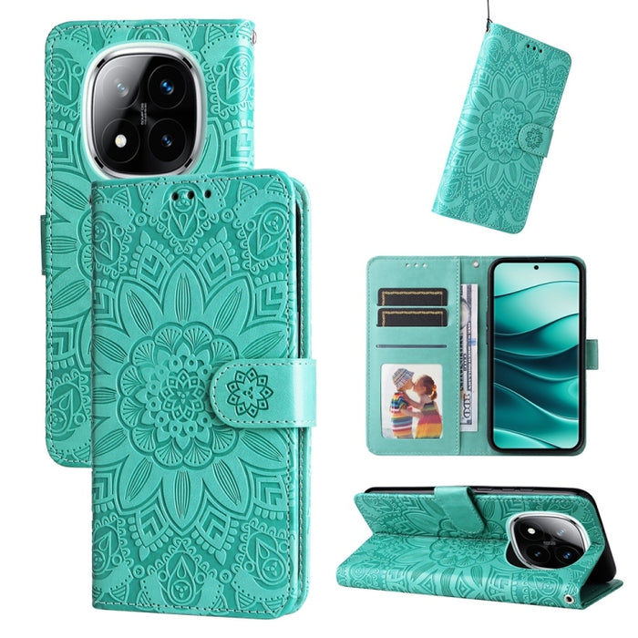 Funda para teléfono de piel con girasoles en relieve, For Redmi Note 14 4G 163.25mm Global, For Redmi Note 14 5G, For Redmi Note 14 Pro 5G / Note 14 Pro+ 5G, For Redmi 14C 4G, For Redmi K70 Ultra, For Redmi 13 4G / Redmi Note 13R