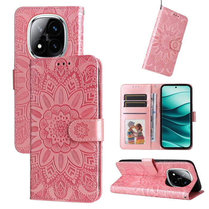Funda para teléfono de piel con girasoles en relieve, For Redmi Note 14 4G 163.25mm Global, For Redmi Note 14 5G, For Redmi Note 14 Pro 5G / Note 14 Pro+ 5G, For Redmi 14C 4G, For Redmi K70 Ultra, For Redmi 13 4G / Redmi Note 13R