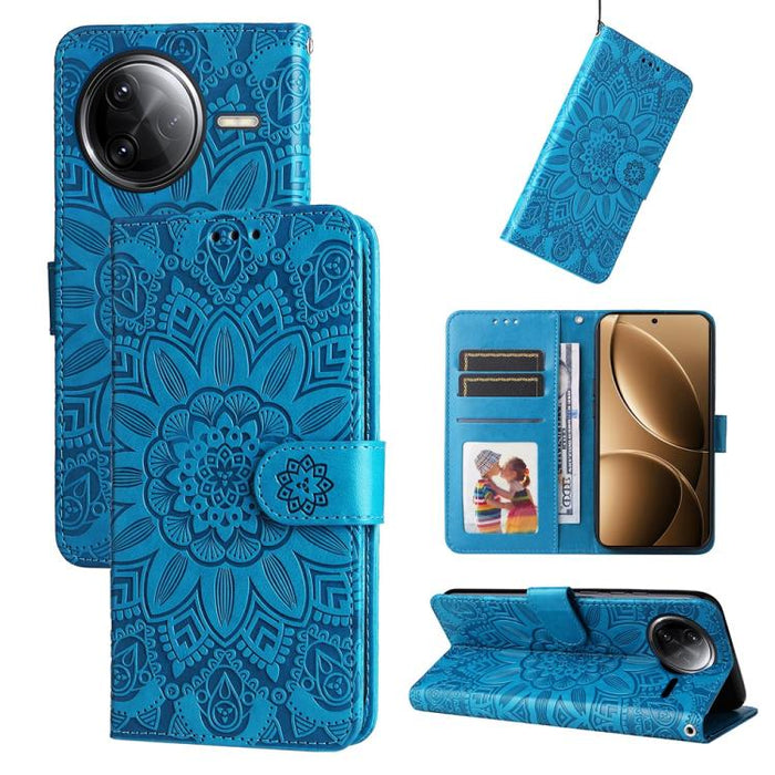 Funda para teléfono de piel con girasoles en relieve, For Redmi Note 14 4G 163.25mm Global, For Redmi Note 14 5G, For Redmi Note 14 Pro 5G / Note 14 Pro+ 5G, For Redmi 14C 4G, For Redmi K70 Ultra, For Redmi 13 4G / Redmi Note 13R