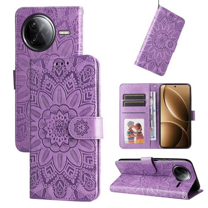 Funda para teléfono de piel con girasoles en relieve, For Redmi Note 14 4G 163.25mm Global, For Redmi Note 14 5G, For Redmi Note 14 Pro 5G / Note 14 Pro+ 5G, For Redmi 14C 4G, For Redmi K70 Ultra, For Redmi 13 4G / Redmi Note 13R