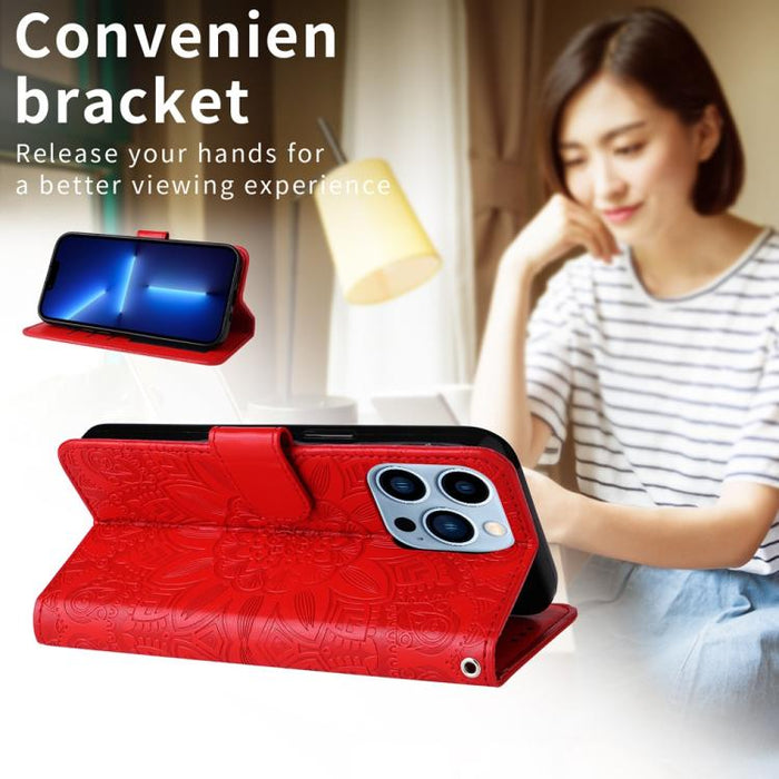 Funda para teléfono de piel con girasoles en relieve, For Redmi Note 14 4G 163.25mm Global, For Redmi Note 14 5G, For Redmi Note 14 Pro 5G / Note 14 Pro+ 5G, For Redmi 14C 4G, For Redmi K70 Ultra, For Redmi 13 4G / Redmi Note 13R