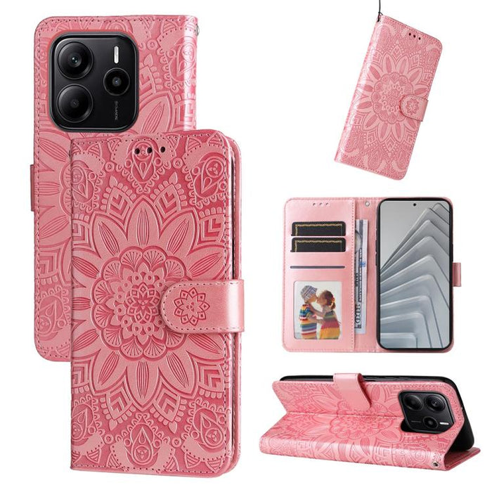 Funda para teléfono de piel con girasoles en relieve, For Redmi Note 14 4G 163.25mm Global, For Redmi Note 14 5G, For Redmi Note 14 Pro 5G / Note 14 Pro+ 5G, For Redmi 14C 4G, For Redmi K70 Ultra, For Redmi 13 4G / Redmi Note 13R