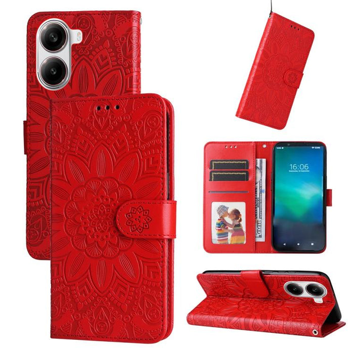 Funda para teléfono de piel con girasoles en relieve, For Redmi Note 14 4G 163.25mm Global, For Redmi Note 14 5G, For Redmi Note 14 Pro 5G / Note 14 Pro+ 5G, For Redmi 14C 4G, For Redmi K70 Ultra, For Redmi 13 4G / Redmi Note 13R