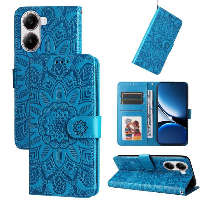 Funda para teléfono de piel con girasoles en relieve, For Redmi Note 14 4G 163.25mm Global, For Redmi Note 14 5G, For Redmi Note 14 Pro 5G / Note 14 Pro+ 5G, For Redmi 14C 4G, For Redmi K70 Ultra, For Redmi 13 4G / Redmi Note 13R