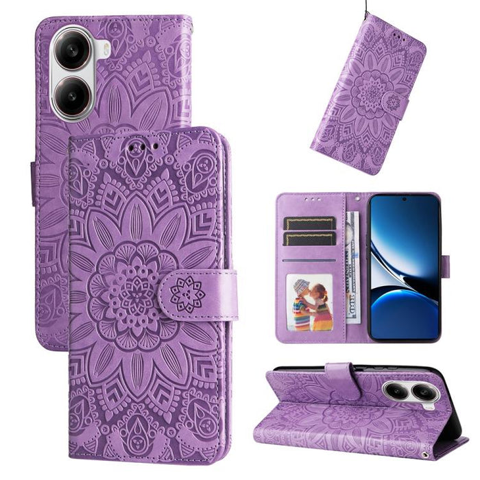 Funda para teléfono de piel con girasoles en relieve, For Redmi Note 14 4G 163.25mm Global, For Redmi Note 14 5G, For Redmi Note 14 Pro 5G / Note 14 Pro+ 5G, For Redmi 14C 4G, For Redmi K70 Ultra, For Redmi 13 4G / Redmi Note 13R