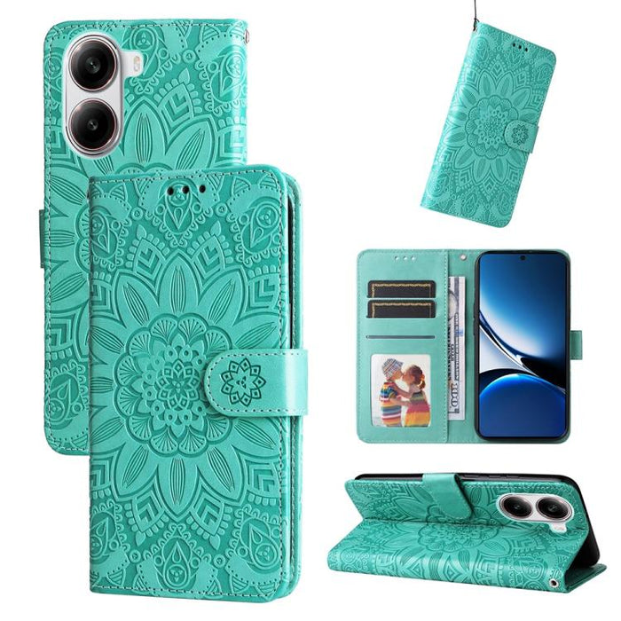 Funda para teléfono de piel con girasoles en relieve, For Redmi Note 14 4G 163.25mm Global, For Redmi Note 14 5G, For Redmi Note 14 Pro 5G / Note 14 Pro+ 5G, For Redmi 14C 4G, For Redmi K70 Ultra, For Redmi 13 4G / Redmi Note 13R