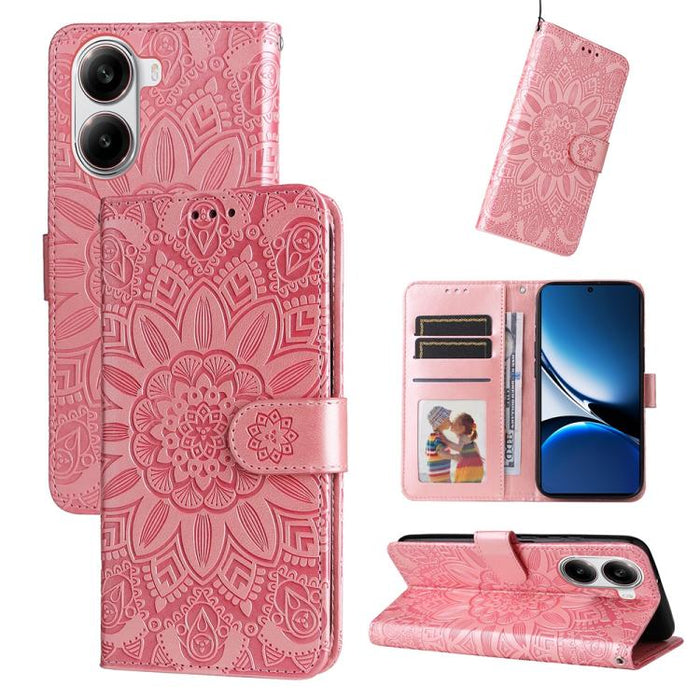 Funda para teléfono de piel con girasoles en relieve, For Redmi Note 14 4G 163.25mm Global, For Redmi Note 14 5G, For Redmi Note 14 Pro 5G / Note 14 Pro+ 5G, For Redmi 14C 4G, For Redmi K70 Ultra, For Redmi 13 4G / Redmi Note 13R