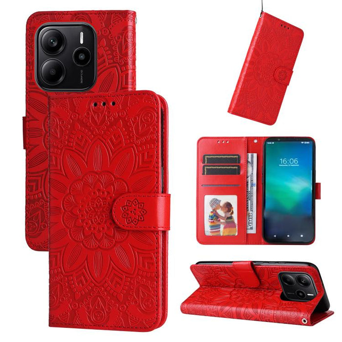 Funda para teléfono de piel con girasoles en relieve, For Redmi Note 14 4G 163.25mm Global, For Redmi Note 14 5G, For Redmi Note 14 Pro 5G / Note 14 Pro+ 5G, For Redmi 14C 4G, For Redmi K70 Ultra, For Redmi 13 4G / Redmi Note 13R