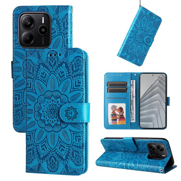 Funda para teléfono de piel con girasoles en relieve, For Redmi Note 14 4G 163.25mm Global, For Redmi Note 14 5G, For Redmi Note 14 Pro 5G / Note 14 Pro+ 5G, For Redmi 14C 4G, For Redmi K70 Ultra, For Redmi 13 4G / Redmi Note 13R