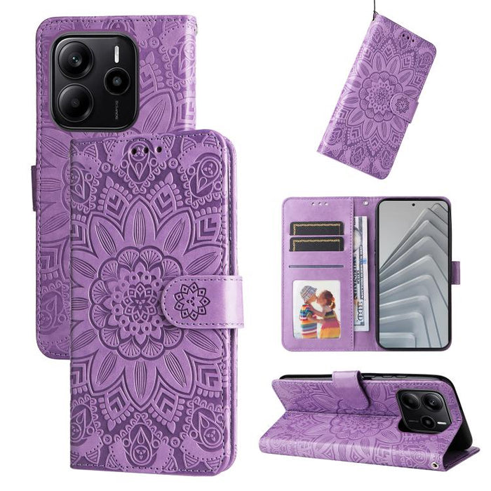 Funda para teléfono de piel con girasoles en relieve, For Redmi Note 14 4G 163.25mm Global, For Redmi Note 14 5G, For Redmi Note 14 Pro 5G / Note 14 Pro+ 5G, For Redmi 14C 4G, For Redmi K70 Ultra, For Redmi 13 4G / Redmi Note 13R