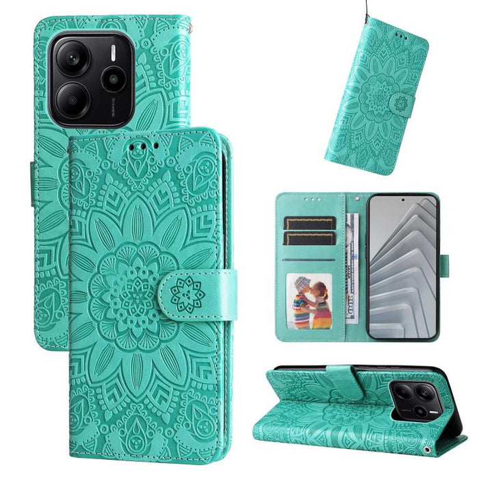 Funda para teléfono de piel con girasoles en relieve, For Redmi Note 14 4G 163.25mm Global, For Redmi Note 14 5G, For Redmi Note 14 Pro 5G / Note 14 Pro+ 5G, For Redmi 14C 4G, For Redmi K70 Ultra, For Redmi 13 4G / Redmi Note 13R