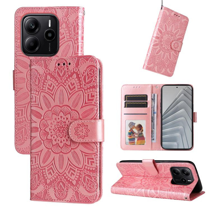 Funda para teléfono de piel con girasoles en relieve, For Redmi Note 14 4G 163.25mm Global, For Redmi Note 14 5G, For Redmi Note 14 Pro 5G / Note 14 Pro+ 5G, For Redmi 14C 4G, For Redmi K70 Ultra, For Redmi 13 4G / Redmi Note 13R