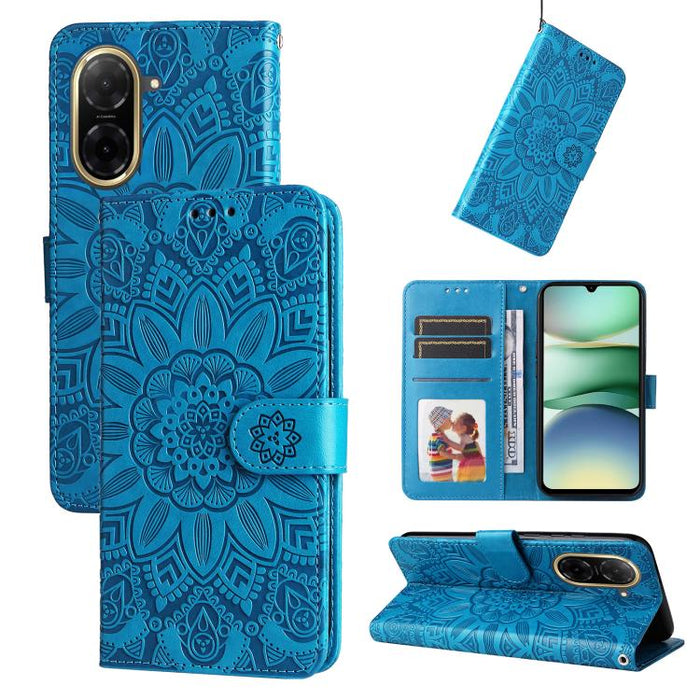 Funda para teléfono de piel con girasoles en relieve, For Redmi Note 14 4G 163.25mm Global, For Redmi Note 14 5G, For Redmi Note 14 Pro 5G / Note 14 Pro+ 5G, For Redmi 14C 4G, For Redmi K70 Ultra, For Redmi 13 4G / Redmi Note 13R