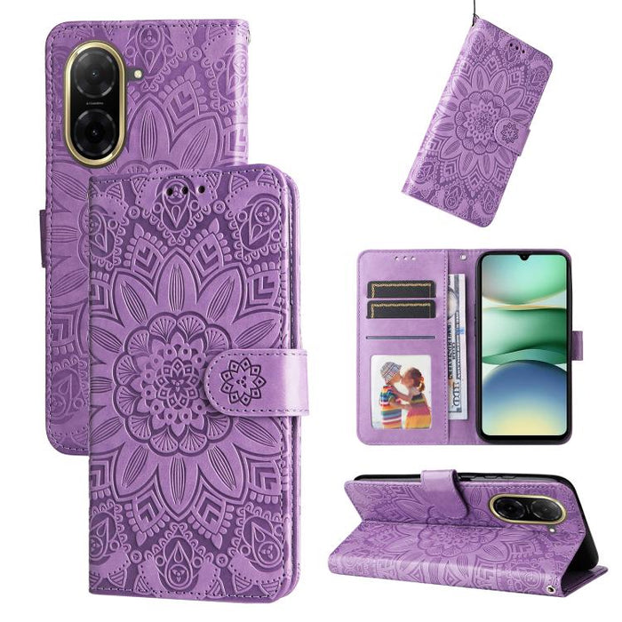 Funda para teléfono de piel con girasoles en relieve, For Redmi Note 14 4G 163.25mm Global, For Redmi Note 14 5G, For Redmi Note 14 Pro 5G / Note 14 Pro+ 5G, For Redmi 14C 4G, For Redmi K70 Ultra, For Redmi 13 4G / Redmi Note 13R