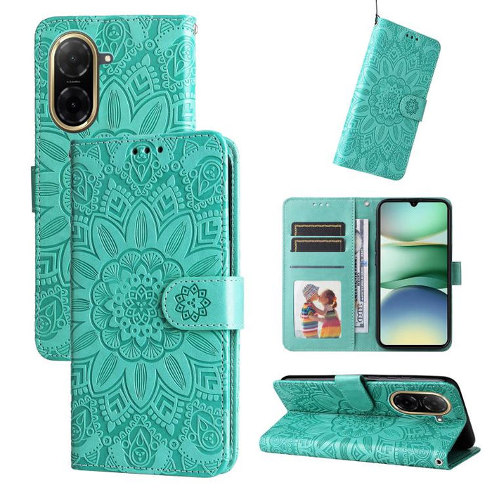 Funda para teléfono de piel con girasoles en relieve, For Redmi Note 14 4G 163.25mm Global, For Redmi Note 14 5G, For Redmi Note 14 Pro 5G / Note 14 Pro+ 5G, For Redmi 14C 4G, For Redmi K70 Ultra, For Redmi 13 4G / Redmi Note 13R