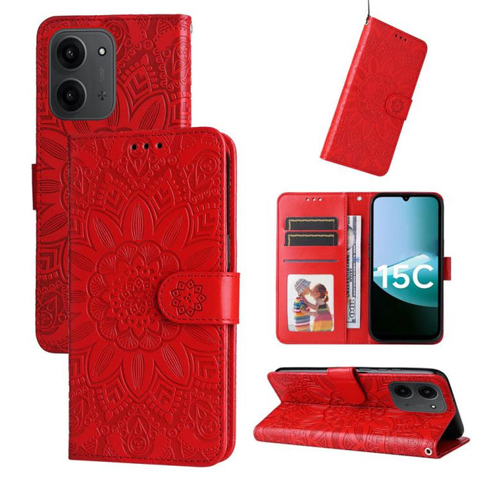 Funda para teléfono de piel con girasoles en relieve, For Redmi 15a 5G, For Redmi Turbo 5 Max 5G / Poco X8 Pro Max 5G, For Redmi Turbo 5 5G / Poco X8 Pro 5G, For Redmi Note 15 Pro+ 5G 163.3mm / Poco M8 Pro 5G                                            ...