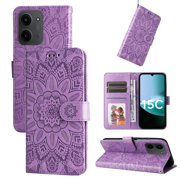 Funda para teléfono de piel con girasoles en relieve, For Redmi 15a 5G, For Redmi Turbo 5 Max 5G / Poco X8 Pro Max 5G, For Redmi Turbo 5 5G / Poco X8 Pro 5G, For Redmi Note 15 Pro+ 5G 163.3mm / Poco M8 Pro 5G                                            ...