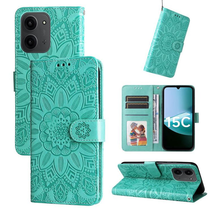 Funda para teléfono de piel con girasoles en relieve, For Redmi 15a 5G, For Redmi Turbo 5 Max 5G / Poco X8 Pro Max 5G, For Redmi Turbo 5 5G / Poco X8 Pro 5G, For Redmi Note 15 Pro+ 5G 163.3mm / Poco M8 Pro 5G                                            ...