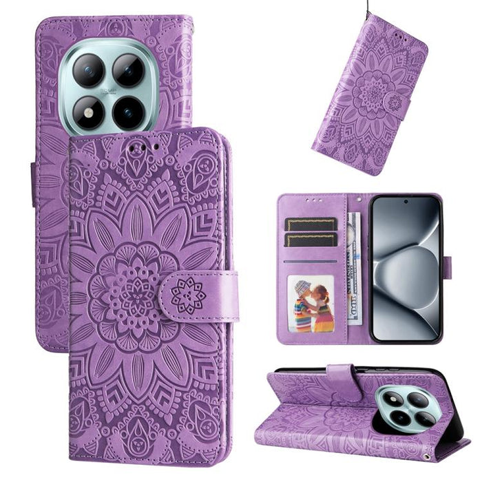 Funda para teléfono de piel con girasoles en relieve, For Redmi 15a 5G, For Redmi Turbo 5 Max 5G / Poco X8 Pro Max 5G, For Redmi Turbo 5 5G / Poco X8 Pro 5G, For Redmi Note 15 Pro+ 5G 163.3mm / Poco M8 Pro 5G                                            ...