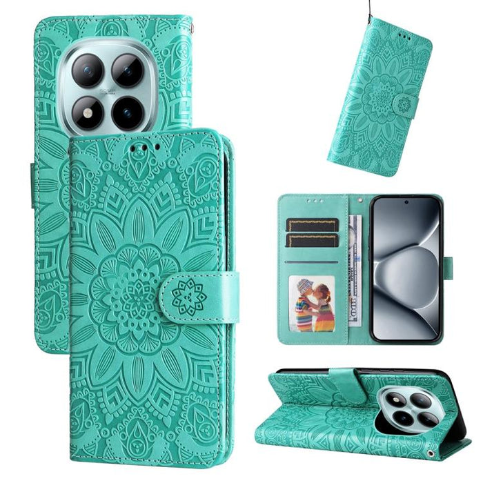 Funda para teléfono de piel con girasoles en relieve, For Redmi 15a 5G, For Redmi Turbo 5 Max 5G / Poco X8 Pro Max 5G, For Redmi Turbo 5 5G / Poco X8 Pro 5G, For Redmi Note 15 Pro+ 5G 163.3mm / Poco M8 Pro 5G                                            ...