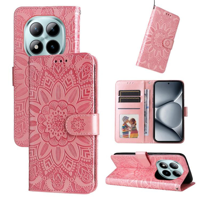 Funda para teléfono de piel con girasoles en relieve, For Redmi 15a 5G, For Redmi Turbo 5 Max 5G / Poco X8 Pro Max 5G, For Redmi Turbo 5 5G / Poco X8 Pro 5G, For Redmi Note 15 Pro+ 5G 163.3mm / Poco M8 Pro 5G                                            ...