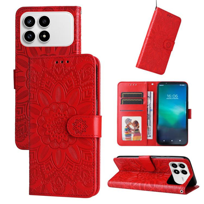 Funda para teléfono de piel con girasoles en relieve, For Redmi 15a 5G, For Redmi Turbo 5 Max 5G / Poco X8 Pro Max 5G, For Redmi Turbo 5 5G / Poco X8 Pro 5G, For Redmi Note 15 Pro+ 5G 163.3mm / Poco M8 Pro 5G                                            ...