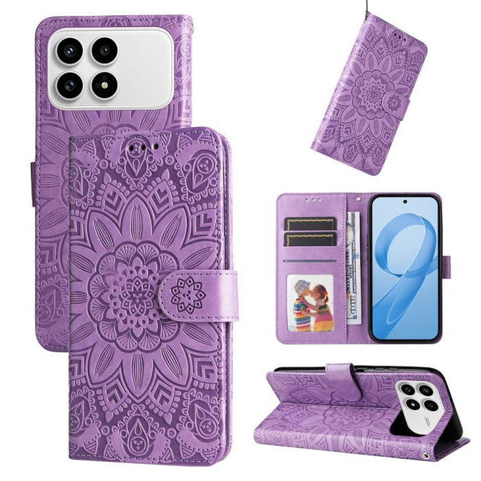 Funda para teléfono de piel con girasoles en relieve, For Redmi 15a 5G, For Redmi Turbo 5 Max 5G / Poco X8 Pro Max 5G, For Redmi Turbo 5 5G / Poco X8 Pro 5G, For Redmi Note 15 Pro+ 5G 163.3mm / Poco M8 Pro 5G                                            ...