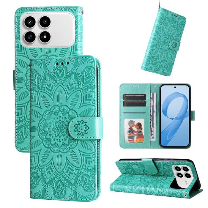 Funda para teléfono de piel con girasoles en relieve, For Redmi 15a 5G, For Redmi Turbo 5 Max 5G / Poco X8 Pro Max 5G, For Redmi Turbo 5 5G / Poco X8 Pro 5G, For Redmi Note 15 Pro+ 5G 163.3mm / Poco M8 Pro 5G                                            ...