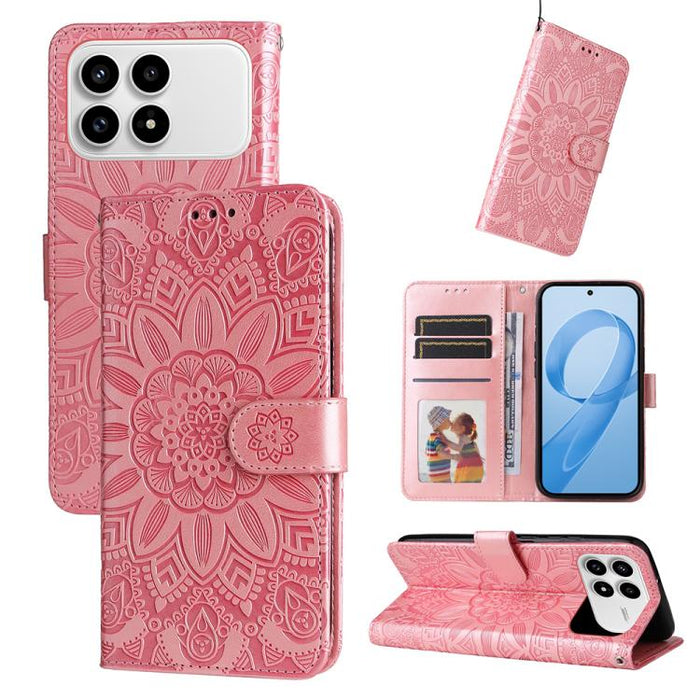 Funda para teléfono de piel con girasoles en relieve, For Redmi 15a 5G, For Redmi Turbo 5 Max 5G / Poco X8 Pro Max 5G, For Redmi Turbo 5 5G / Poco X8 Pro 5G, For Redmi Note 15 Pro+ 5G 163.3mm / Poco M8 Pro 5G                                            ...