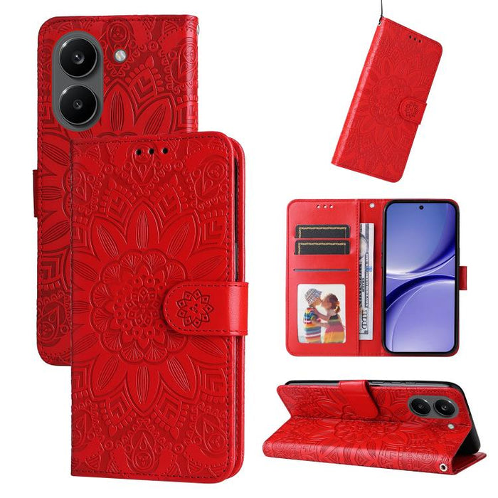 Funda para teléfono de piel con girasoles en relieve, For Redmi 15a 5G, For Redmi Turbo 5 Max 5G / Poco X8 Pro Max 5G, For Redmi Turbo 5 5G / Poco X8 Pro 5G, For Redmi Note 15 Pro+ 5G 163.3mm / Poco M8 Pro 5G                                            ...