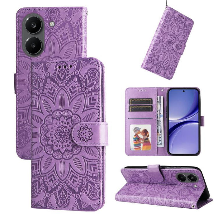 Funda para teléfono de piel con girasoles en relieve, For Redmi 15a 5G, For Redmi Turbo 5 Max 5G / Poco X8 Pro Max 5G, For Redmi Turbo 5 5G / Poco X8 Pro 5G, For Redmi Note 15 Pro+ 5G 163.3mm / Poco M8 Pro 5G                                            ...